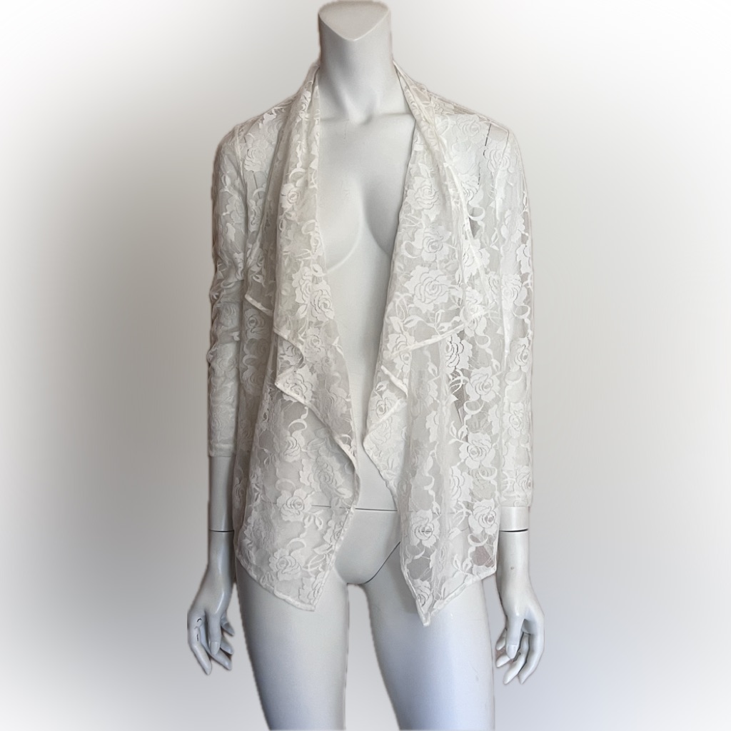 Nwt Alberto Makali Cream Ivory White Lace Shawl Open Cardigan Sz M